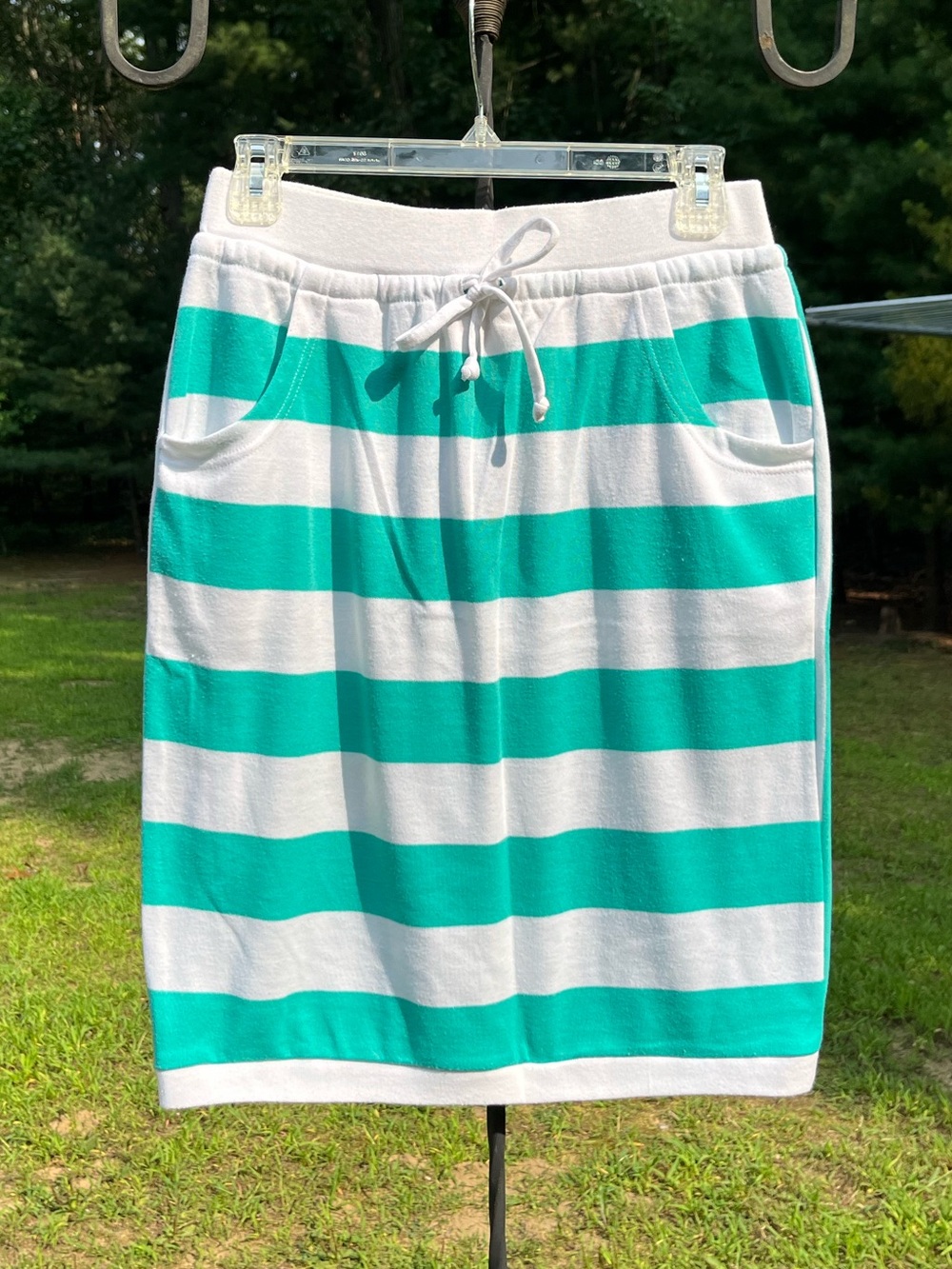 80s Jaclyn Smith Retro Coastal Grandma Striped Mini Pencil Skirt Size M Nautical